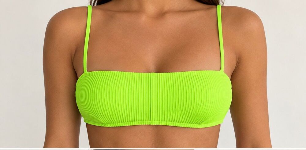 Hollister Swim Neon Green Ribbed Bikini Top Size Small Strappy Y2K